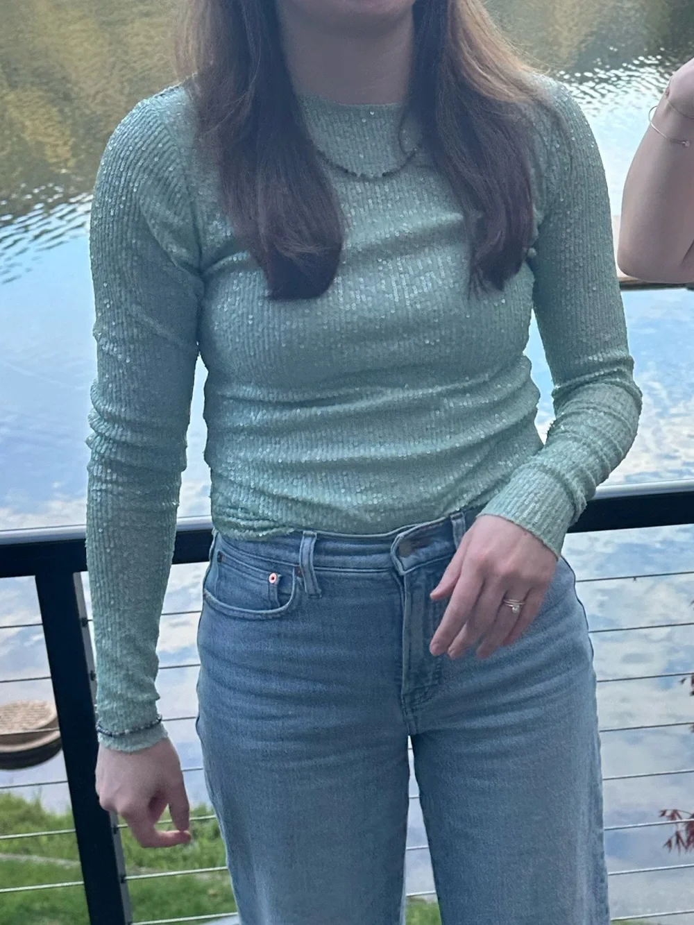 Free People Mint Green Long Sleeve Ribbed Top